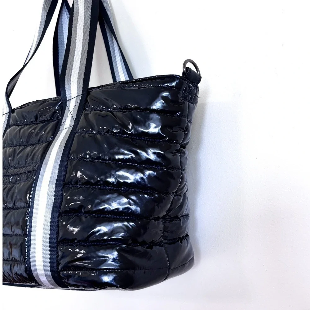 Think Royln Womens Wingman Puffer Tote Bag Black Quilted Patent Leather Travel